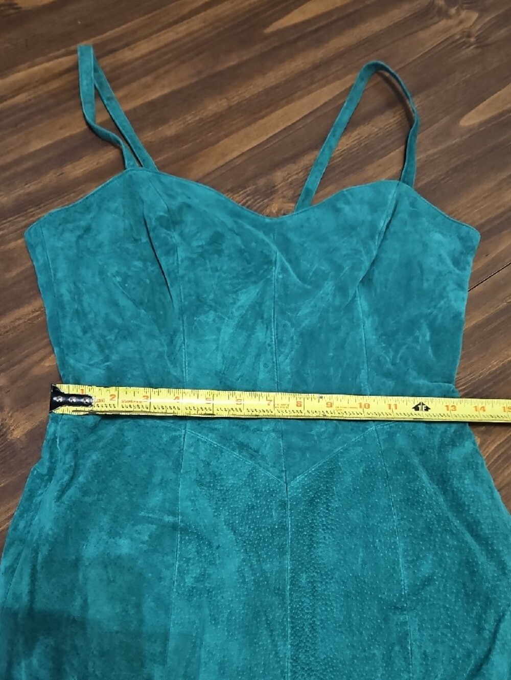 Vintage Wilsons Leather Teal Green Suede Asymmetrical Mini Dress - Picture 6 of 12